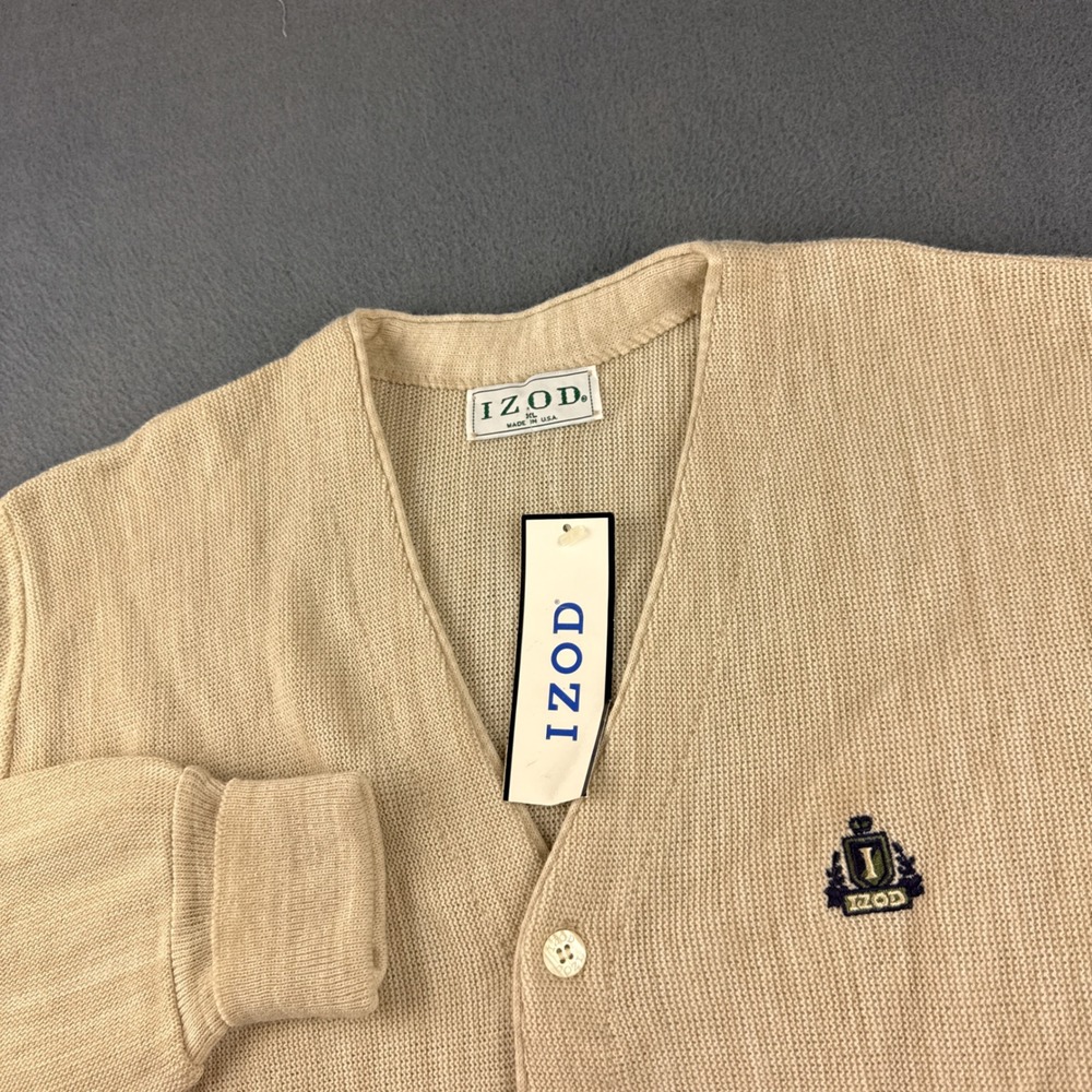 Vintage USA Deadstock IZOD Cardigan Men's XL Beige Sweater Orlon Grandpa NEW